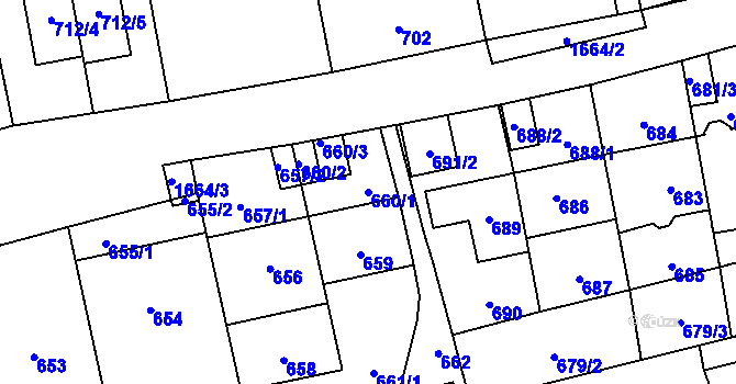 Parcela st. 660/1 v KÚ Troja, Katastrální mapa