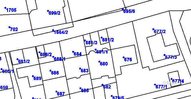 Parcela st. 681/1 v KÚ Troja, Katastrální mapa