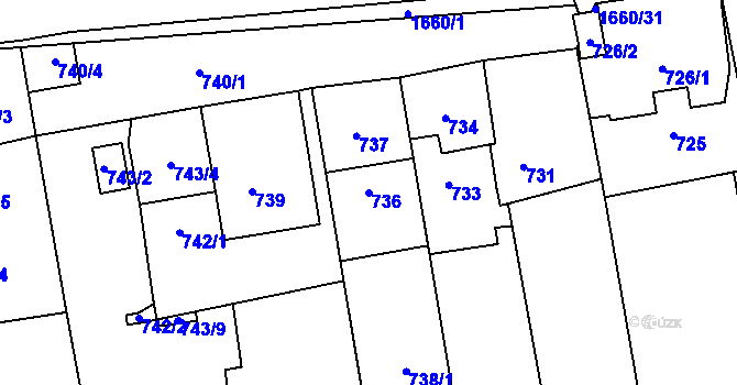 Parcela st. 736 v KÚ Troja, Katastrální mapa