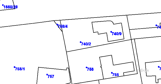 Parcela st. 740/2 v KÚ Troja, Katastrální mapa
