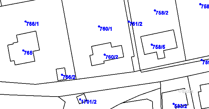 Parcela st. 760/2 v KÚ Troja, Katastrální mapa