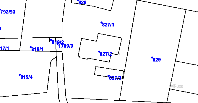 Parcela st. 827/2 v KÚ Troja, Katastrální mapa