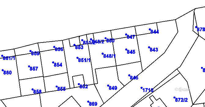 Parcela st. 848/1 v KÚ Troja, Katastrální mapa