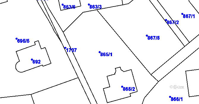 Parcela st. 865/1 v KÚ Troja, Katastrální mapa