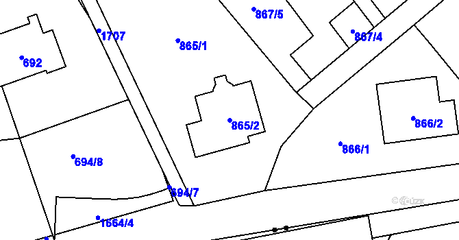 Parcela st. 865/2 v KÚ Troja, Katastrální mapa