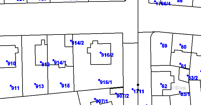 Parcela st. 916/2 v KÚ Troja, Katastrální mapa