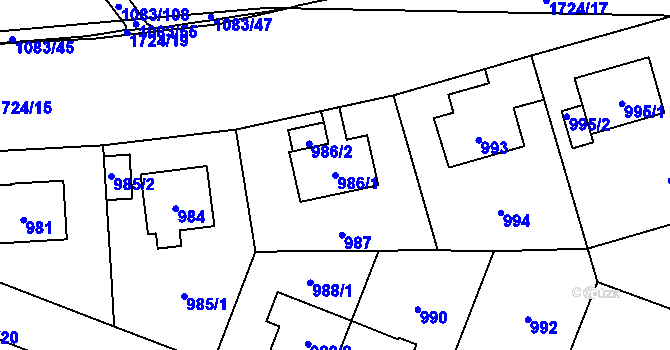 Parcela st. 986/1 v KÚ Troja, Katastrální mapa