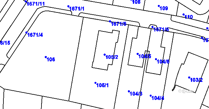 Parcela st. 105/2 v KÚ Troja, Katastrální mapa