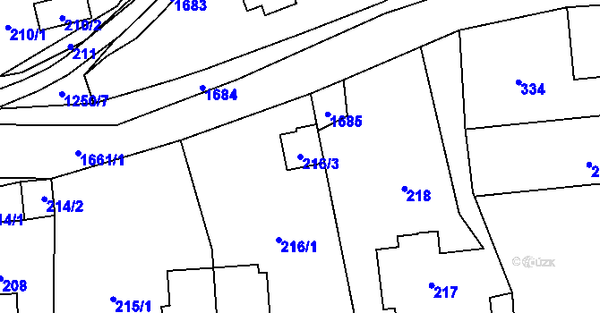 Parcela st. 216/3 v KÚ Troja, Katastrální mapa