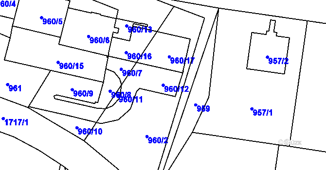 Parcela st. 960/12 v KÚ Troja, Katastrální mapa