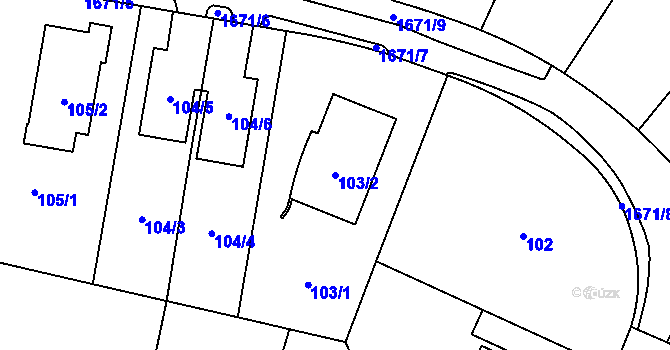 Parcela st. 103/2 v KÚ Troja, Katastrální mapa