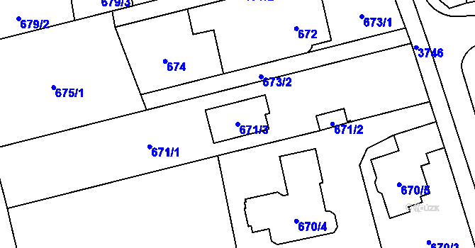 Parcela st. 671/3 v KÚ Troja, Katastrální mapa