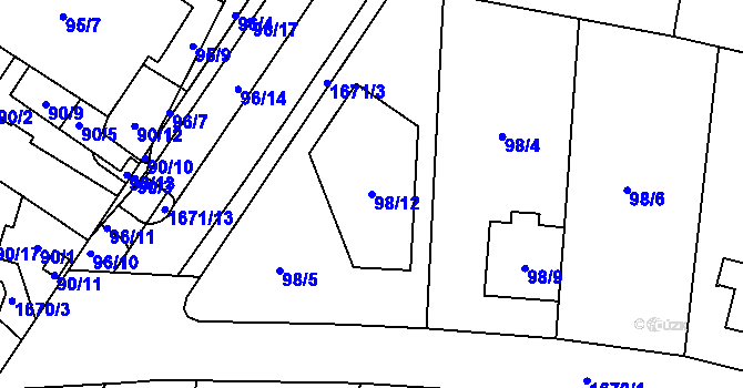 Parcela st. 98/12 v KÚ Troja, Katastrální mapa