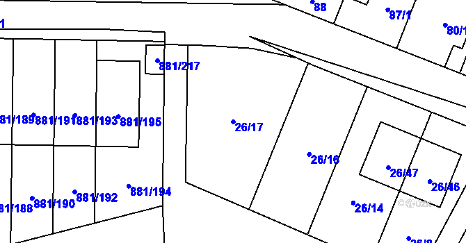 Parcela st. 26/17 v KÚ Čimice, Katastrální mapa