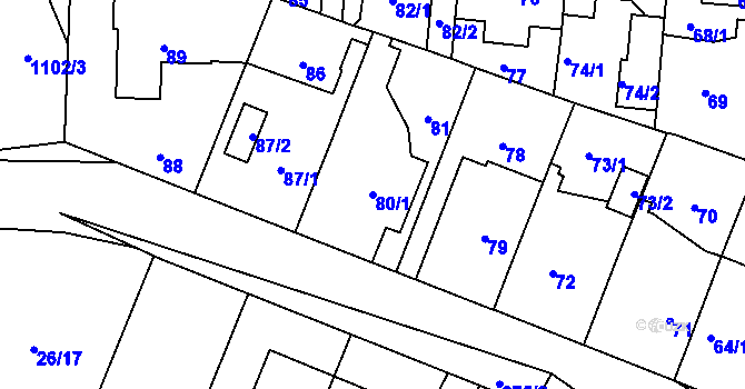 Parcela st. 80/1 v KÚ Čimice, Katastrální mapa