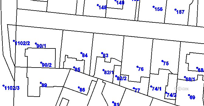 Parcela st. 83 v KÚ Čimice, Katastrální mapa