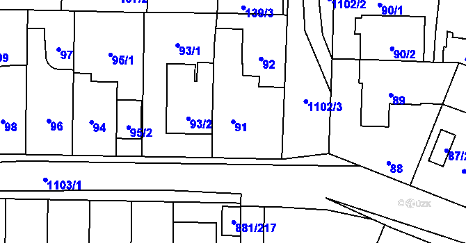 Parcela st. 91 v KÚ Čimice, Katastrální mapa