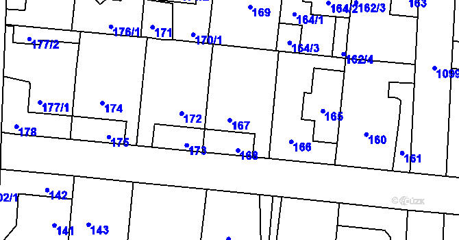 Parcela st. 167 v KÚ Čimice, Katastrální mapa