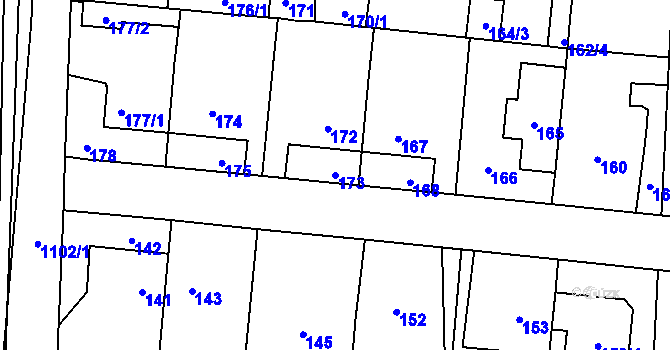 Parcela st. 173 v KÚ Čimice, Katastrální mapa