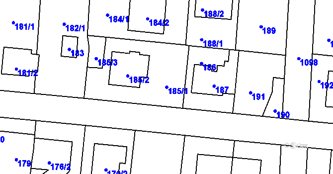 Parcela st. 185/1 v KÚ Čimice, Katastrální mapa