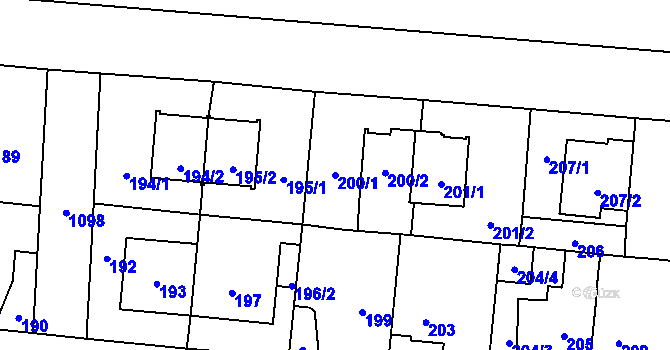 Parcela st. 200/1 v KÚ Čimice, Katastrální mapa