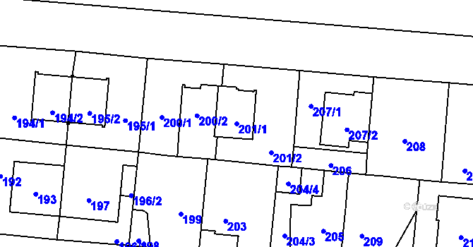 Parcela st. 201/1 v KÚ Čimice, Katastrální mapa