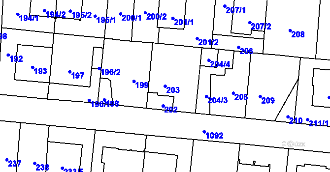 Parcela st. 203 v KÚ Čimice, Katastrální mapa