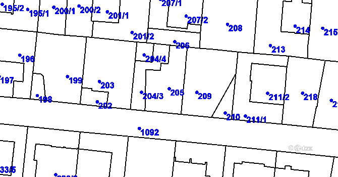 Parcela st. 205 v KÚ Čimice, Katastrální mapa