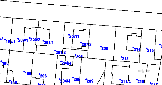 Parcela st. 207/2 v KÚ Čimice, Katastrální mapa