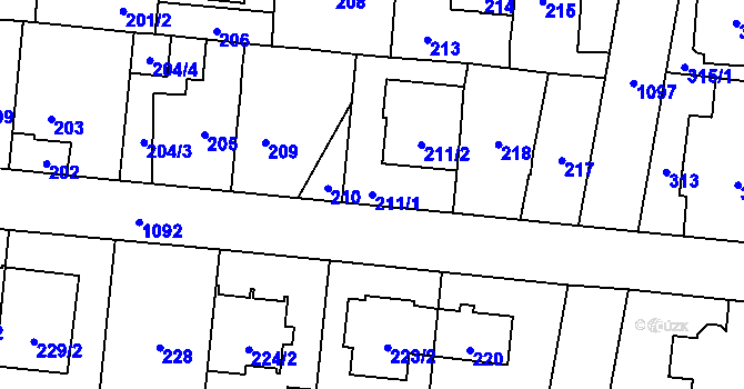 Parcela st. 211/1 v KÚ Čimice, Katastrální mapa
