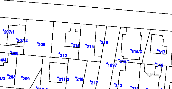 Parcela st. 215 v KÚ Čimice, Katastrální mapa