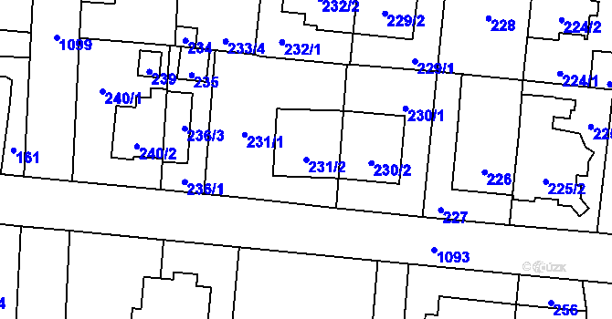 Parcela st. 231/2 v KÚ Čimice, Katastrální mapa