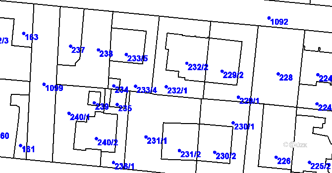 Parcela st. 232/1 v KÚ Čimice, Katastrální mapa