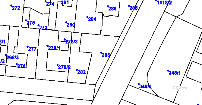 Parcela st. 283 v KÚ Čimice, Katastrální mapa
