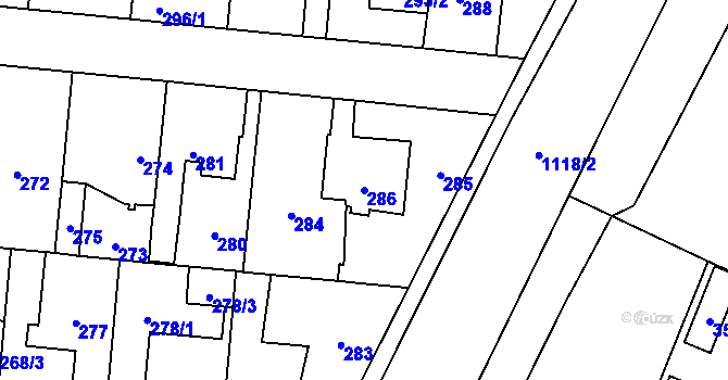 Parcela st. 286 v KÚ Čimice, Katastrální mapa