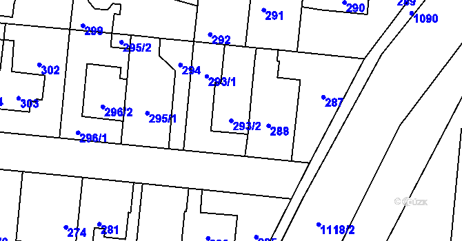 Parcela st. 293/2 v KÚ Čimice, Katastrální mapa