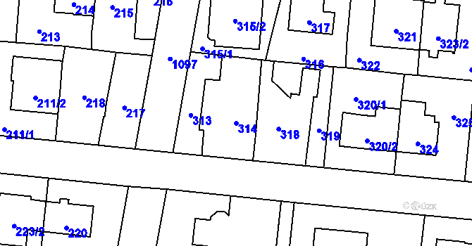 Parcela st. 314 v KÚ Čimice, Katastrální mapa