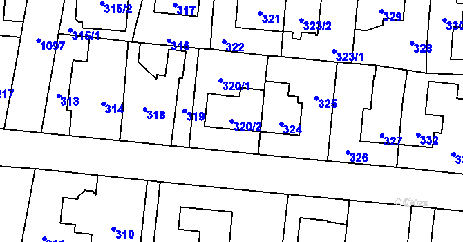 Parcela st. 320/2 v KÚ Čimice, Katastrální mapa