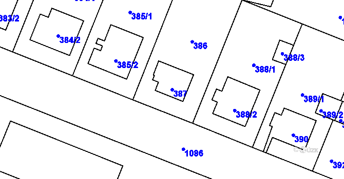 Parcela st. 387 v KÚ Čimice, Katastrální mapa