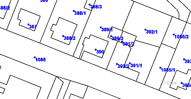 Parcela st. 390 v KÚ Čimice, Katastrální mapa