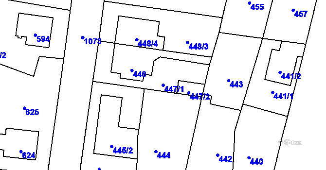 Parcela st. 447/1 v KÚ Čimice, Katastrální mapa