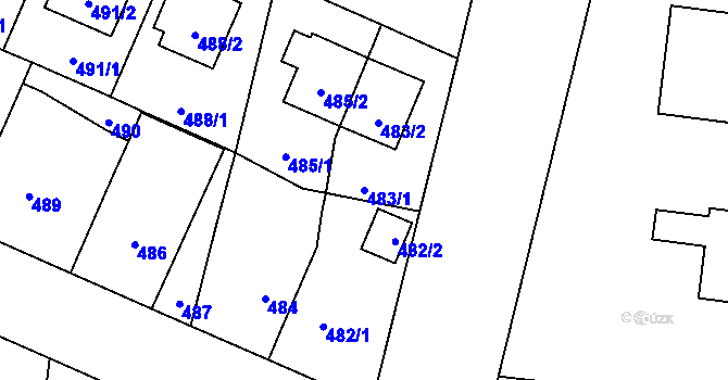Parcela st. 483/1 v KÚ Čimice, Katastrální mapa