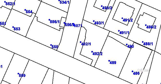 Parcela st. 492/1 v KÚ Čimice, Katastrální mapa