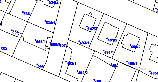 Parcela st. 493/1 v KÚ Čimice, Katastrální mapa