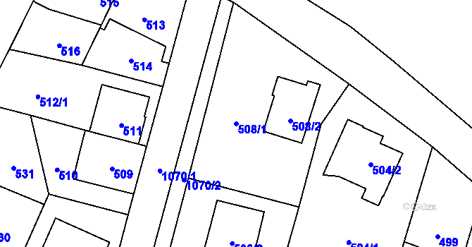 Parcela st. 508/1 v KÚ Čimice, Katastrální mapa