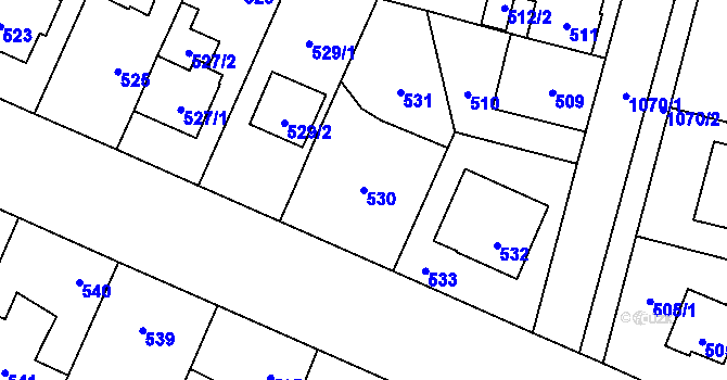 Parcela st. 530 v KÚ Čimice, Katastrální mapa