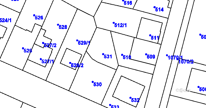 Parcela st. 531 v KÚ Čimice, Katastrální mapa