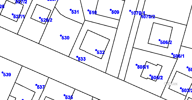 Parcela st. 532 v KÚ Čimice, Katastrální mapa