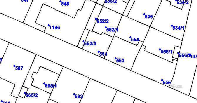 Parcela st. 551 v KÚ Čimice, Katastrální mapa