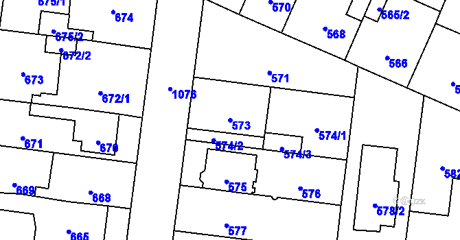 Parcela st. 573 v KÚ Čimice, Katastrální mapa